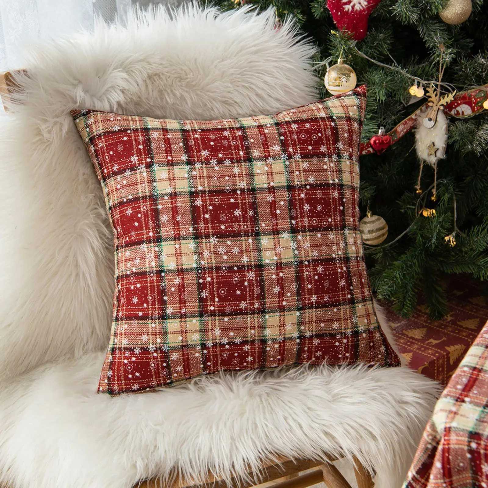 1pc Autumn Christmas Plaid Pillow Covers Red Checkered Print Decor Ideal Festive Gift for Home Sofa Christmas-Themed Decor Y251105