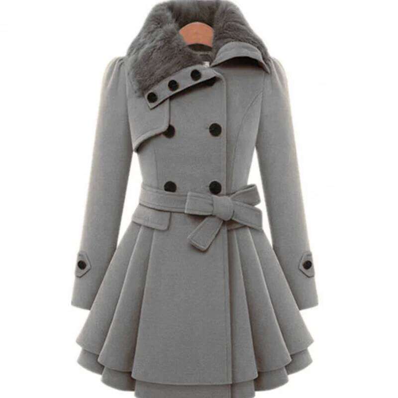 Women's Jacket Windbreaker Warm Plush Thick Clothes Double Breasted Belt Autumn and Winter Korean Style Slim Lapel Coat