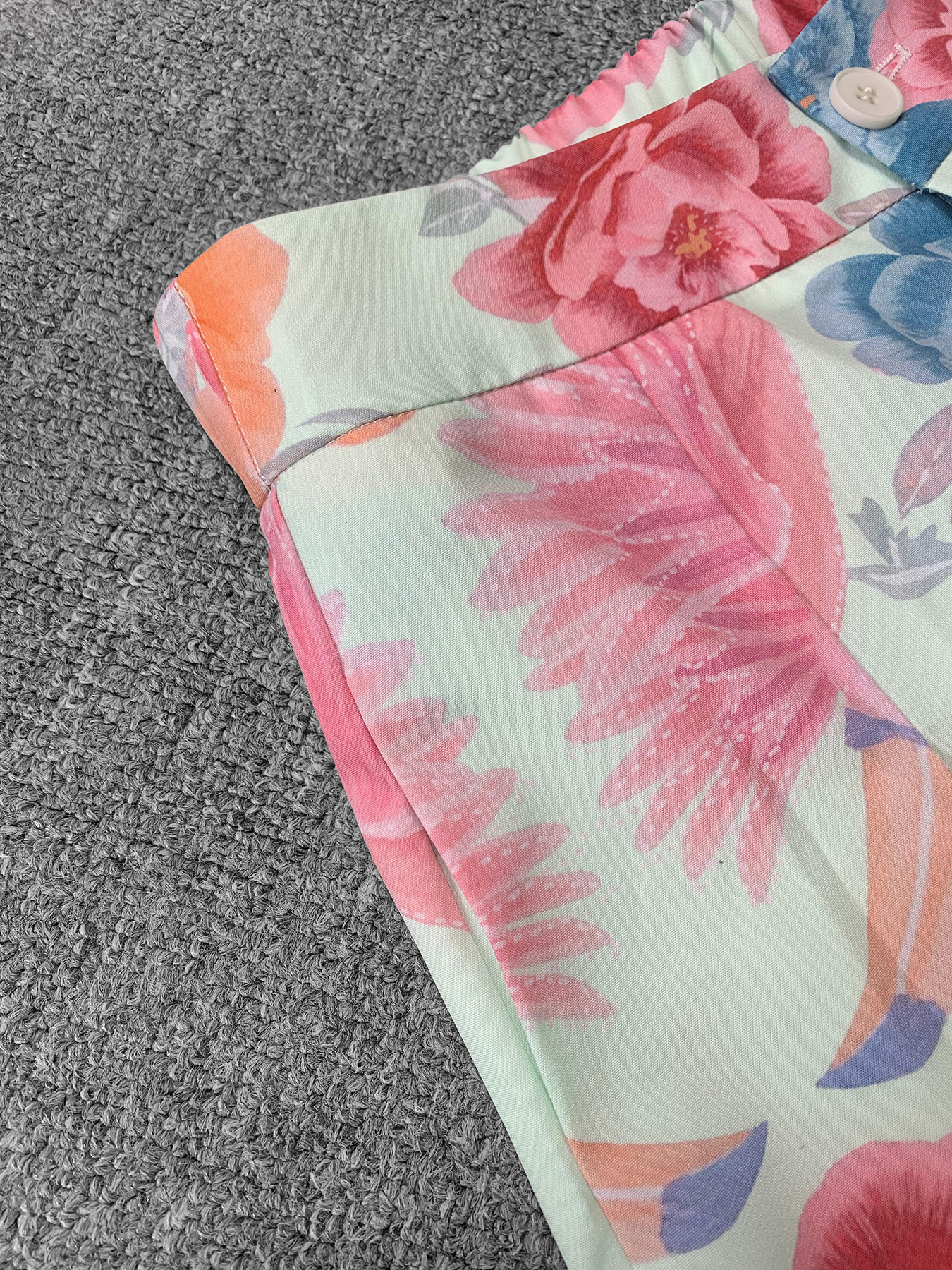 Elegant Powder Hue Ensemble for Her Stylish Street Fashion Two Piece Featuring a Simple Bustier and Flowing Floral Bottoms from Korea Style Apparel Co