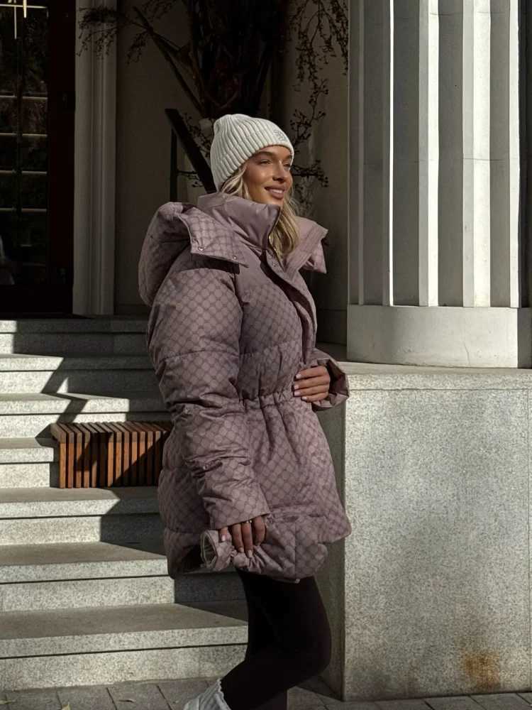 Print Hooded Jacket Women Clothing Trend Zipper Parkas Puffer Down Cotton Coats Design 2025 Vintage Windproof SnowwearT251105