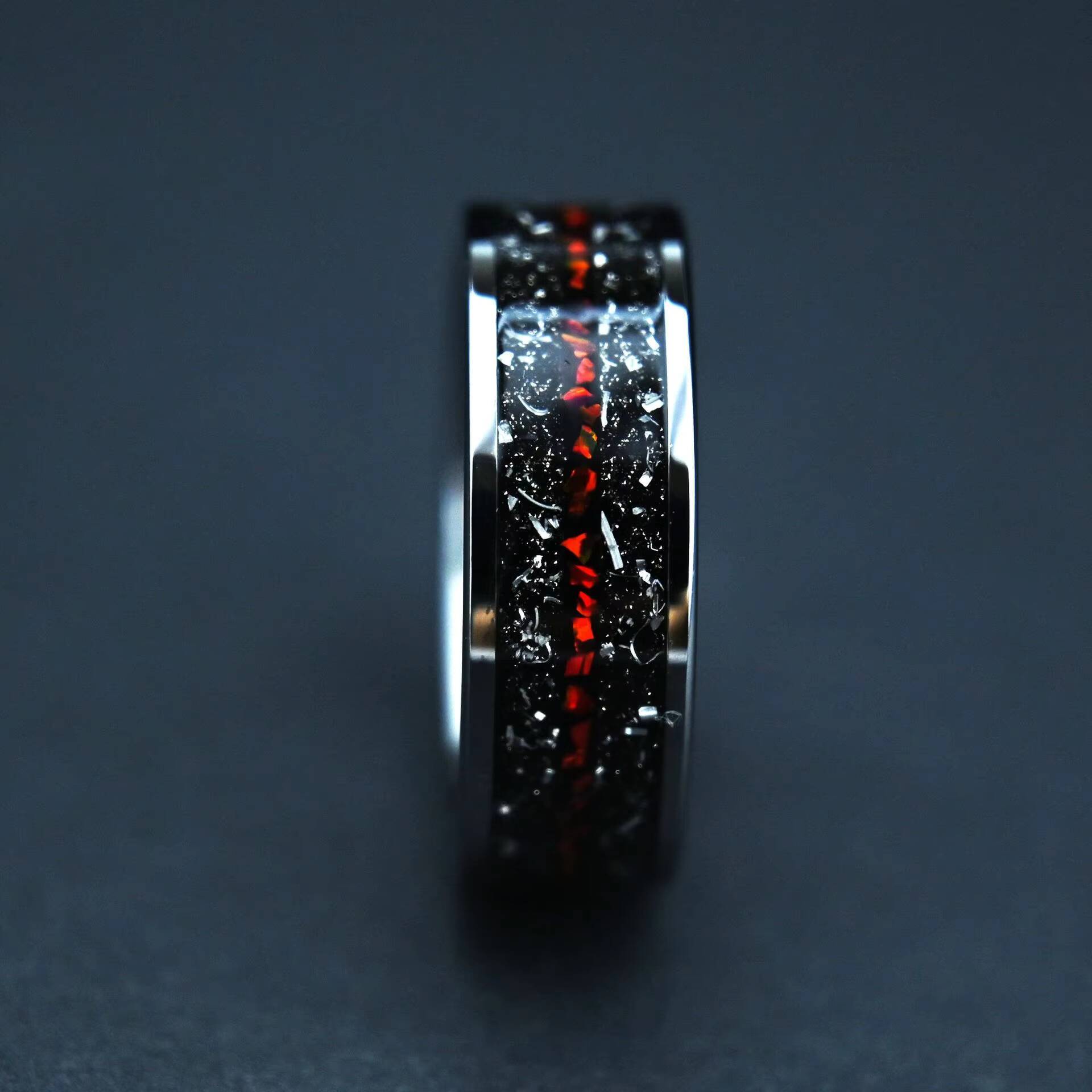 New Arrival 8mm Tungsten Men Ring Inlay Natural Red Opal and Sandstone Meteorite Anniversary Engagement Ring