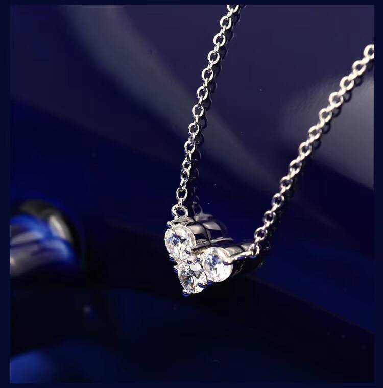 S925 Sterling Silver Heart-Shaped Necklace Diamond Pendant Short Clavicle Chain Rhodium Plated Moissanite Engraved Trendy Gift