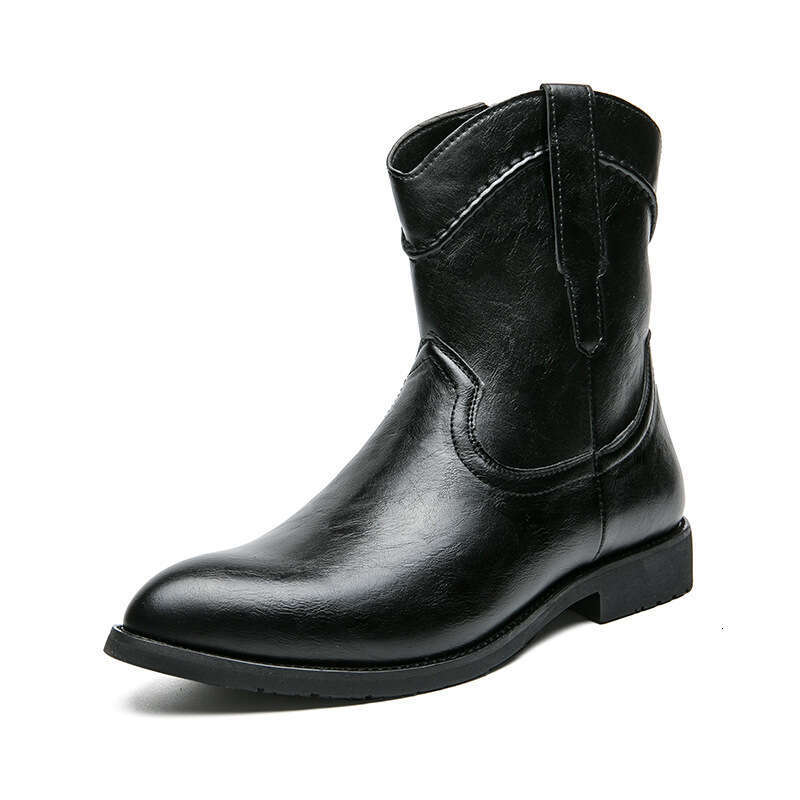 Large Western style cowboy knight pointed leather boots, sizes 38-48, autumn and winter low heeled men's boots