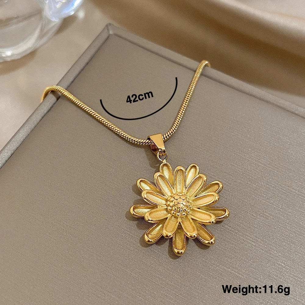 Unique n Sunflower Charms Necklace for Women Fashion Stainless Steel Gold Plated Long Chain Pendant Party Jewelry Gifts 251031