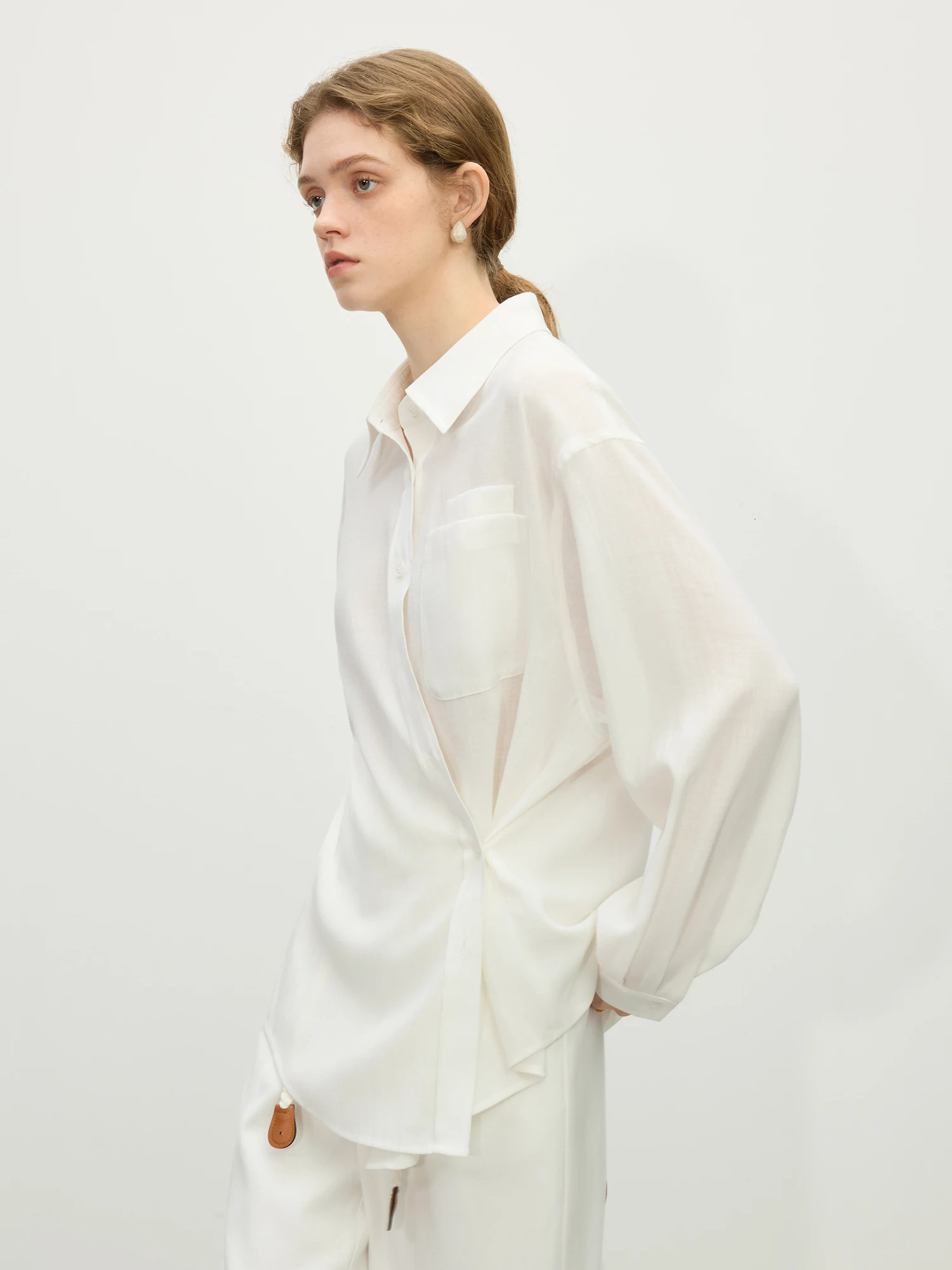 FSLE Women White Casual Shirts 8% Linen Thin Spring Long Sleeve Blouses Office Lady Two-wear Linen Shirt Tops 25FS11265 250402