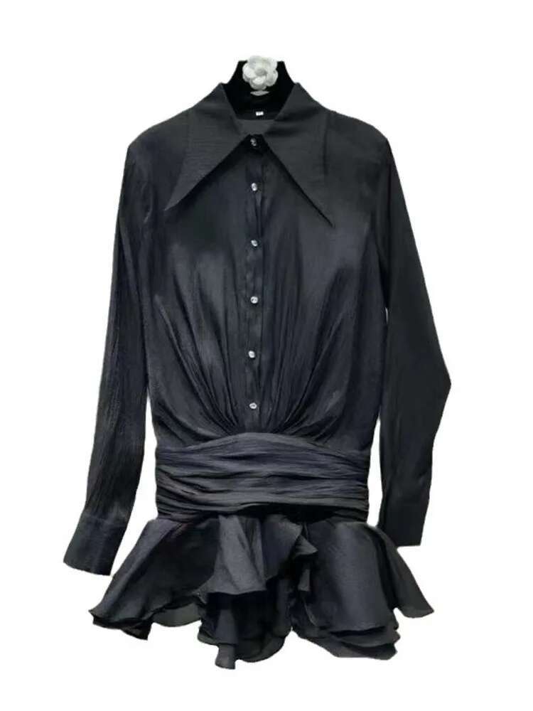 Spring Fashion New Shirt Dresses For Women Single Breasted Waist Lapel Long Sleeved Dress Female Trendy 11Xx8835