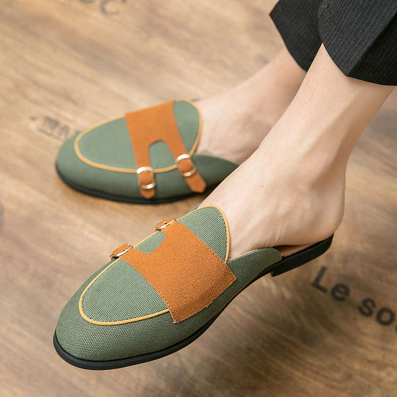 Oversized Baotou Half Tuo Sandals 2023 Summer New One Step Casual Bean British Colored Men's Shoes