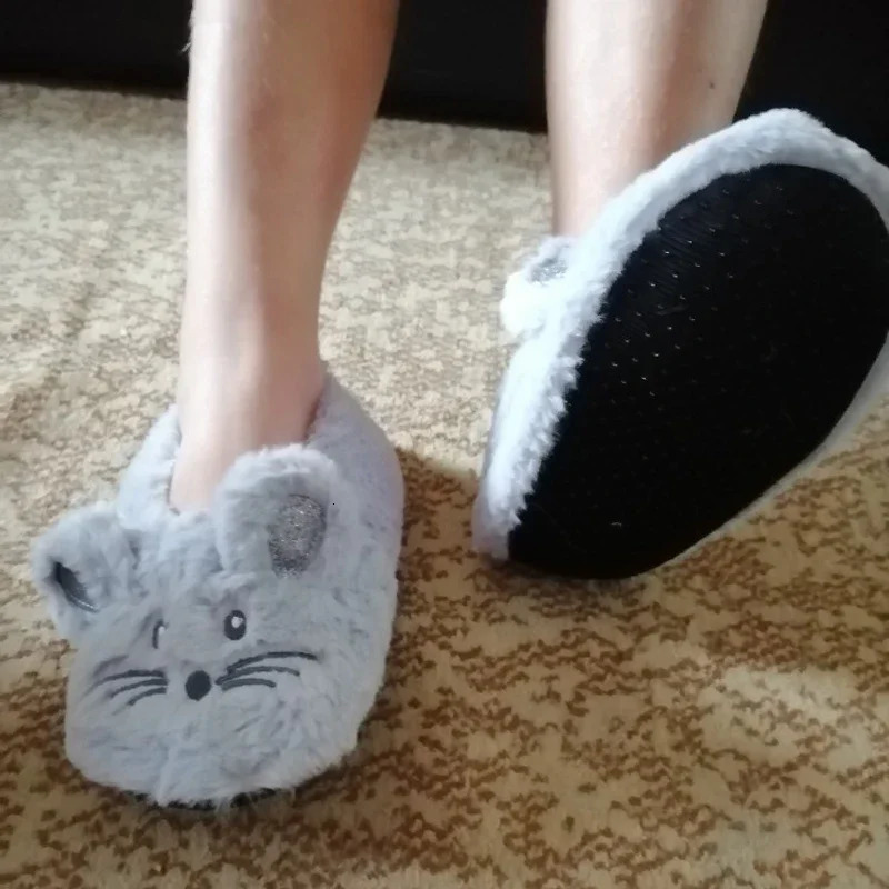 Home Fuzzy Slipper Women Winter Fur Warm Plush Non Slip Grip Indoor Fluffy Lazy Female Mouse Ears Floor Shoe Sneaker Living Room 251031