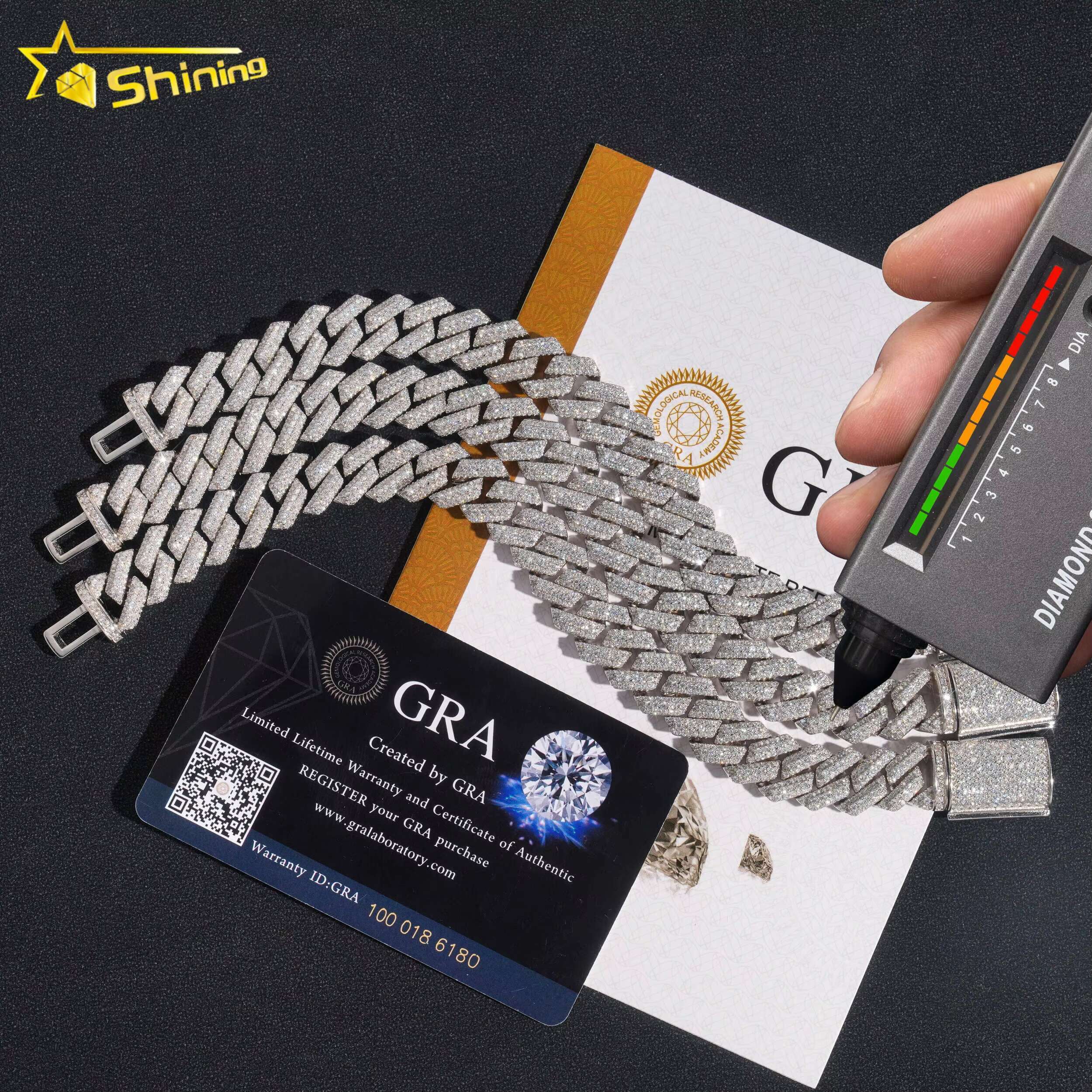 Fashion Popular Hip Hop Style 12mm Moissanite Cuban Link Chain 925 Silver Men Vvs Diamond Bracelet