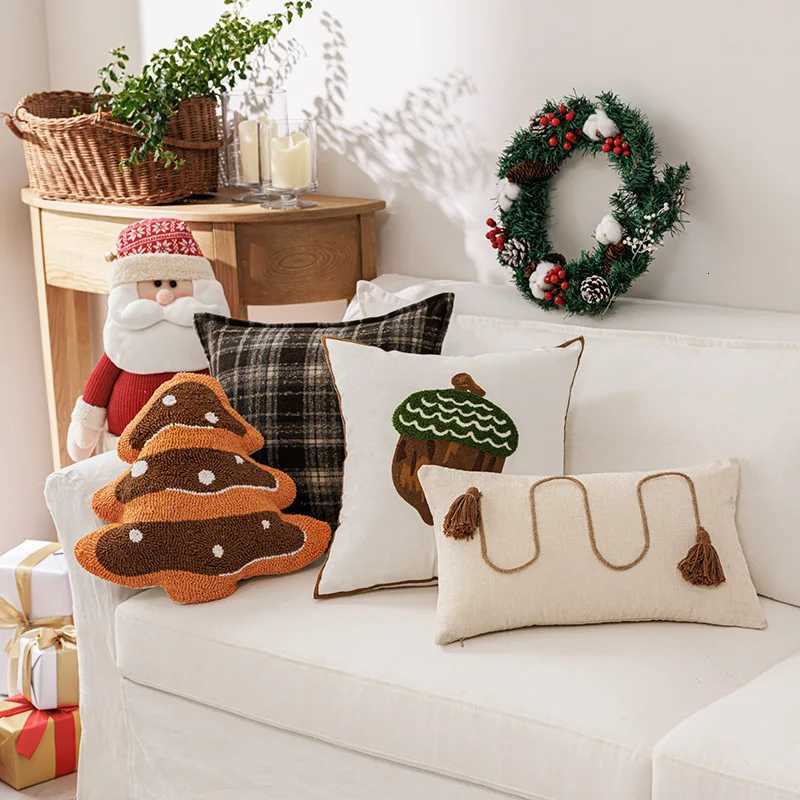 Christmas Cushion Cover Modern Novelty Shape Santa Embroidery Plush Pillow Case for Holiday Home Decor Sofa Decorations Gift Y251105