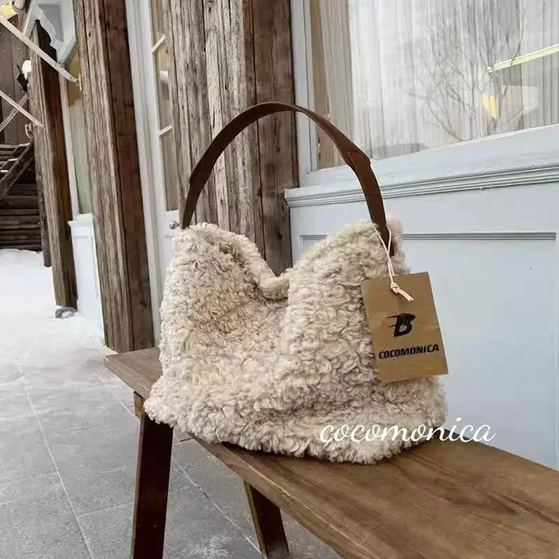 Women Bag Autumn Winter Fashion Lamb Wool Shoulder Bag Handbag Simple Office Women Bag 251104