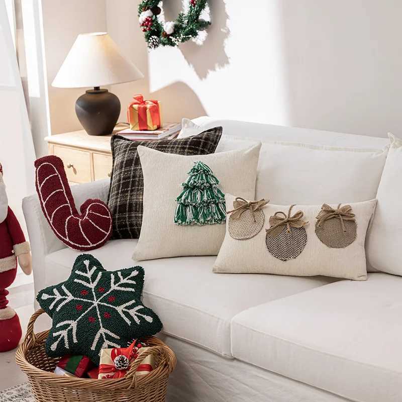 Christmas Throw Cushion Pillowcase Cojines Cotton Irregular-Shaped Sofa Pillow Embroidered Snowflake Pillow Headboard Pillowcase Y251105