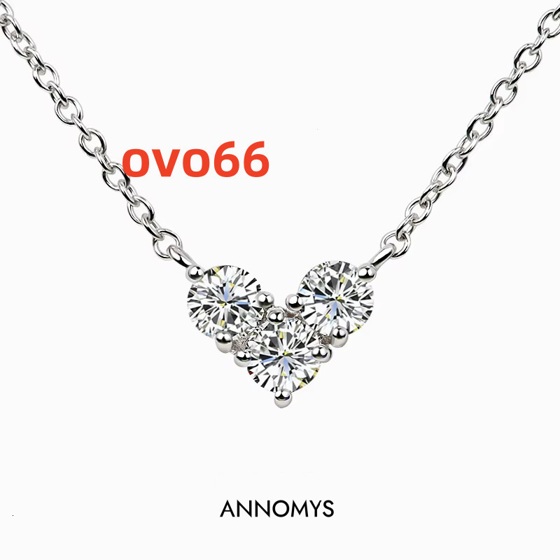 S925 Sterling Silver Heart-Shaped Necklace Diamond Pendant Short Clavicle Chain Rhodium Plated Moissanite Engraved Trendy Gift