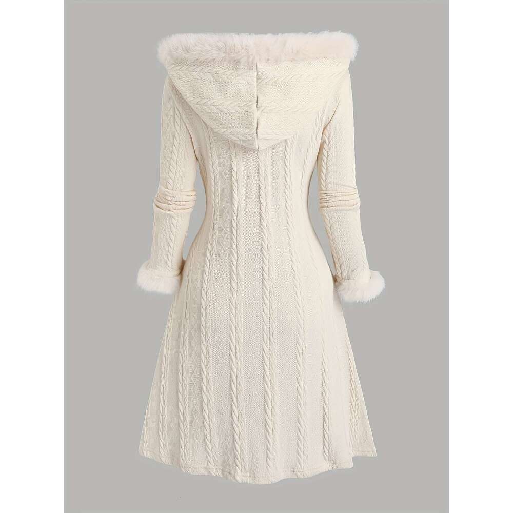 Size, Women's Elegant Oversized Hooded Long Jacket Trim, Front Closure, Plaid Pattern Tartan Check Hine Washable Fall/Winter Beige/Black/White/Gr