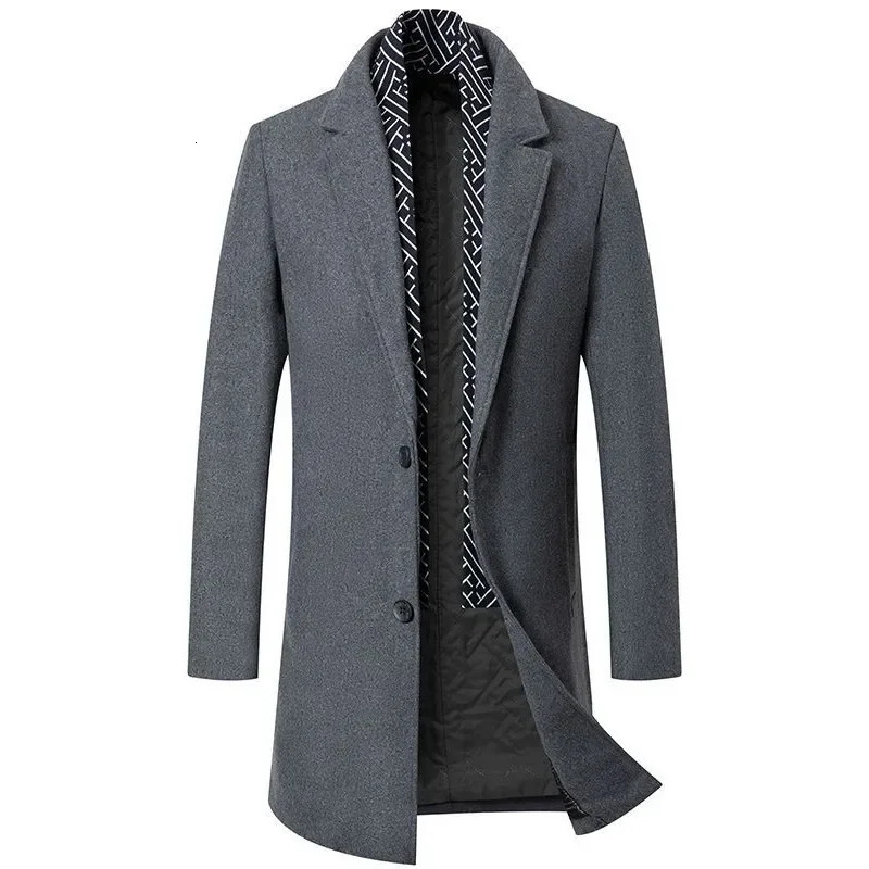 Winter Men Business Casual Cashmere Trench Coats Woolen Blends Man Scarf Warm Overcoats High Quality Male Long Jackets 4XL 251104