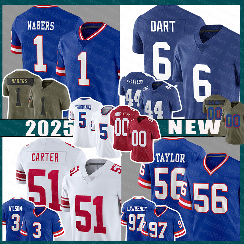 Mens Abdul Carter Football Jerseys Jaxson Dart Malik Nabers Cam Skattebo Dexter Lawrence II Kayvon Thibodeaux Lawrence Taylor Jameis Winston Russell Wilson