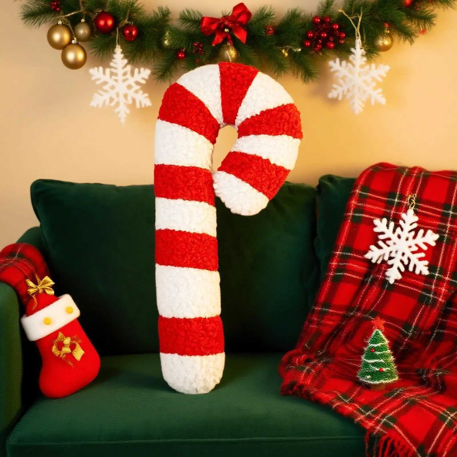 Candy Cane Pillow Christmas Holiday Plush Soft Decorative Cushion for Sofa Bed Chair Bedroom Office Winter Home Decor Xmas Gifts Y251105