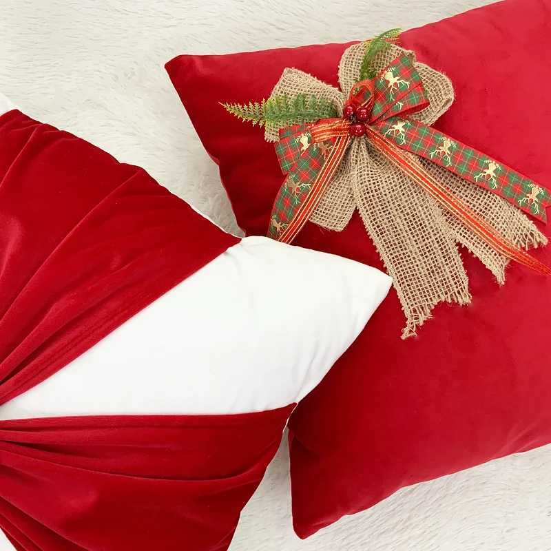 BUYNOW Christmas Dutch Velvet Bow Throw Pillowcase Atmosphere Living Room Sofa Squar 18x18inch Cushion Cover Home Bedroom Decor Y251105