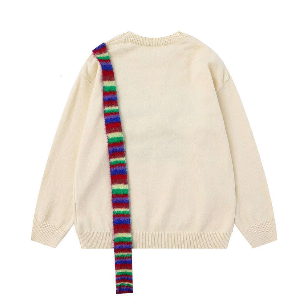 Animal Puppy Embroidered Crew Neck Men's Autumn Winter Loose Casual Top Design Color Block Knitted Sweater