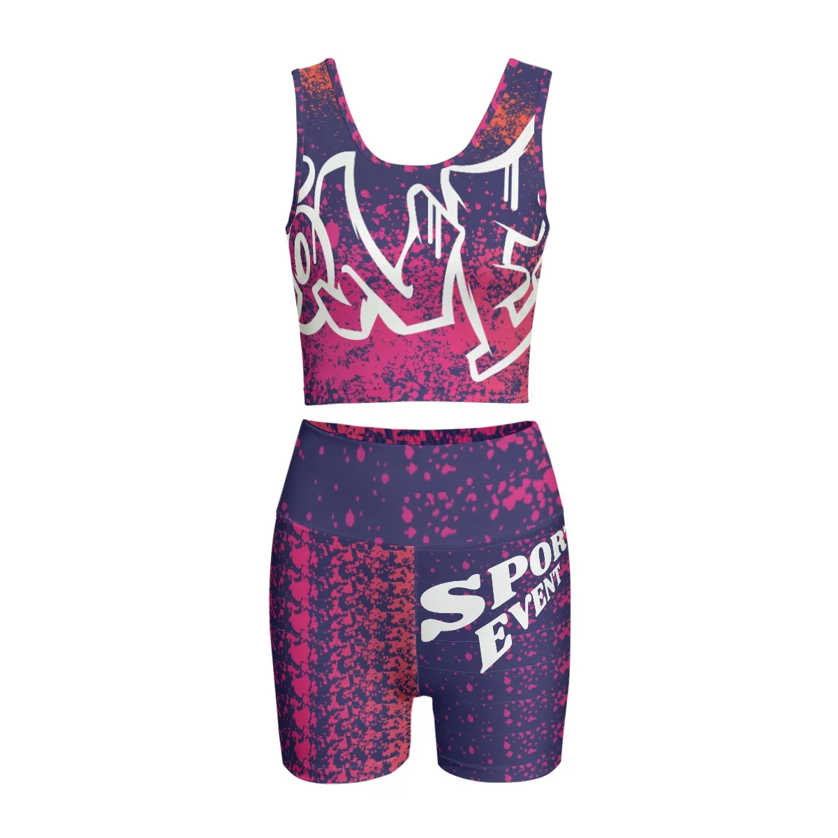 All-Over Print Women's Yoga Set, High Waist Workout Outfit 2-Piece, 4-Way Stretch Fitness Suit with Seamless Feel