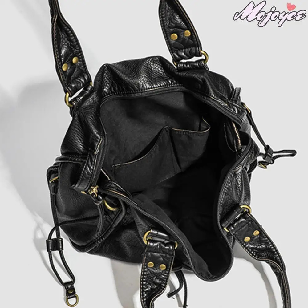 Leather Retro Y2K Shoulder Bag Women with Pockets Motorcycle Tote Handbag Crossbody Bags Large Capacity Travel Top Handle Bag 251031