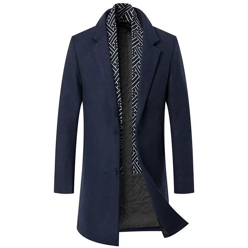 Winter Men Business Casual Cashmere Trench Coats Woolen Blends Man Scarf Warm Overcoats High Quality Male Long Jackets 4XL 251104