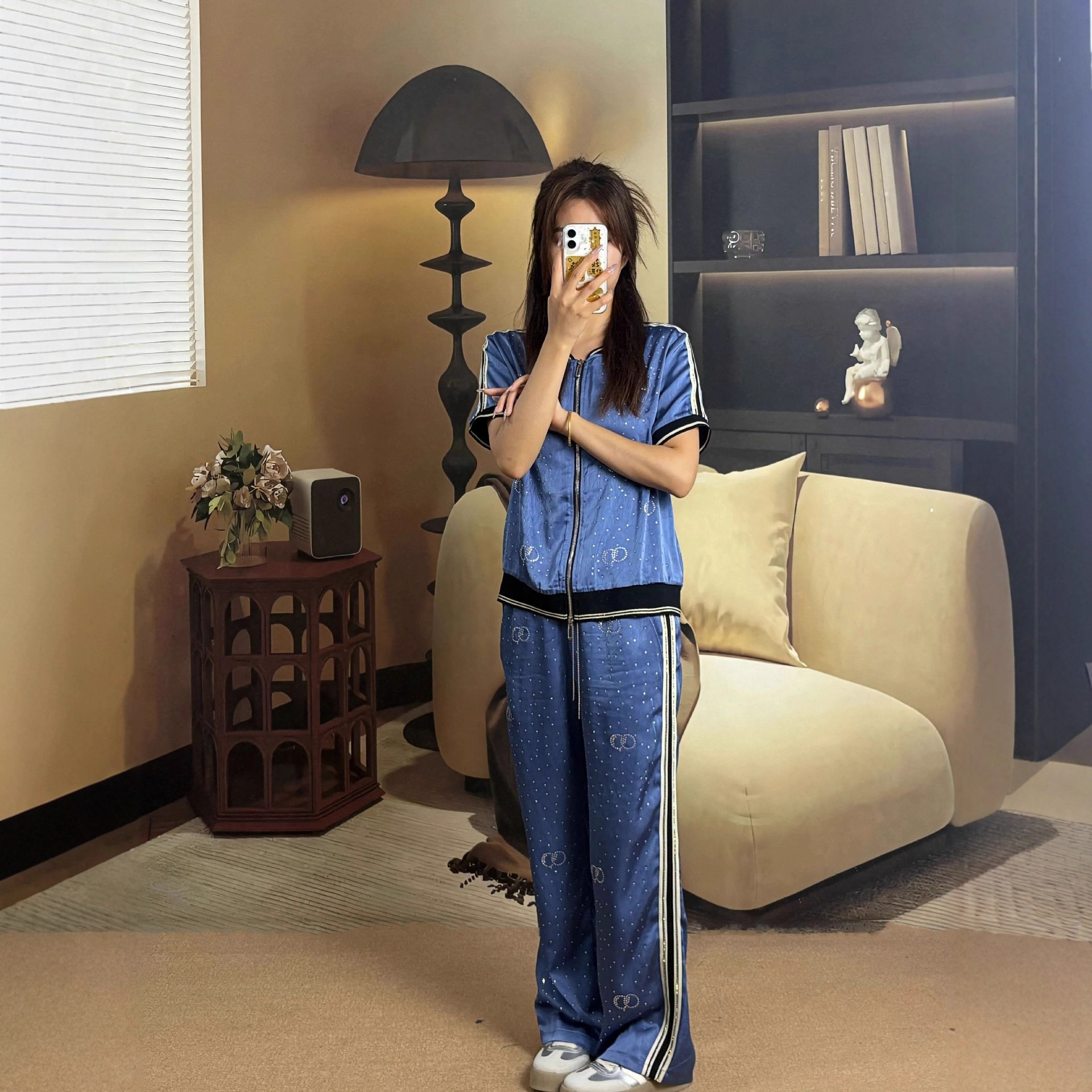 Short Sleeve Women's Summer Rhinestone T-Shirt Two-Piece Middle-Aged Casual Set Slimming Elegant Mom Outfit ddmymoon