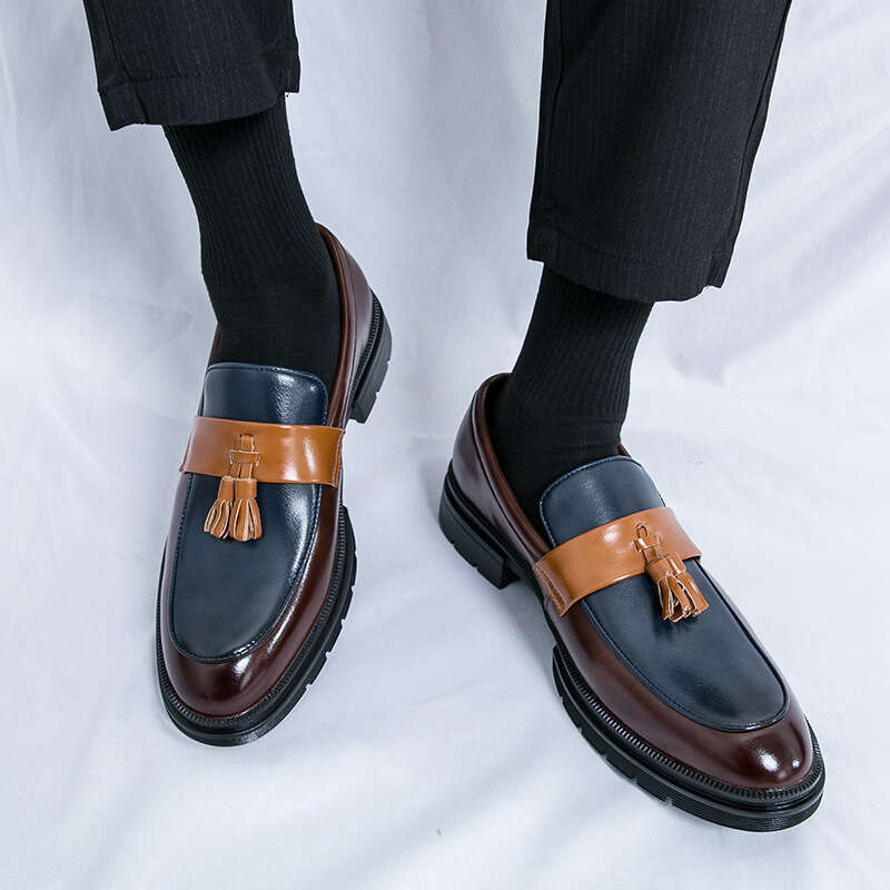 Large size 46 tassel leather 2024 Spring and Autumn new color blocked business formal wear one foot men's shoes
