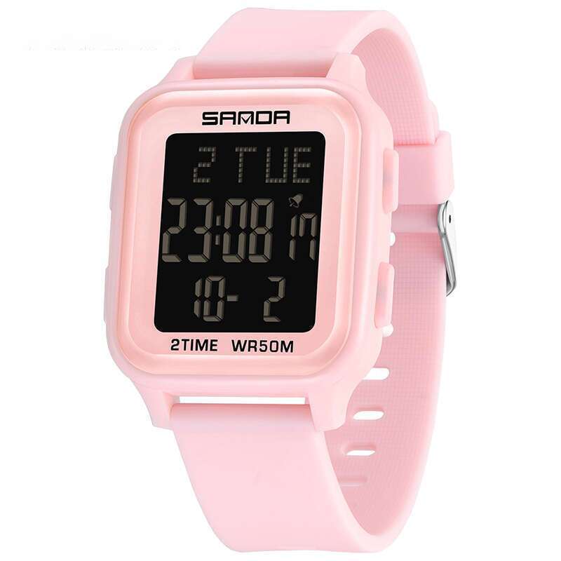 DHwatches Sanda Electronic for Middle School Students, Fashionable Trendy Multifunctional Unisex with Alarm Clock, Square Single Display Sports Watch