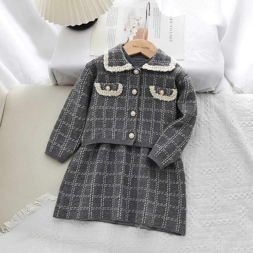 Autumn Winter Fashion Elegant Girls Clothes Plaid Long Sleeved Cardigan JacketSleeveless Dress Solid Color Childrens Clothing Y251105