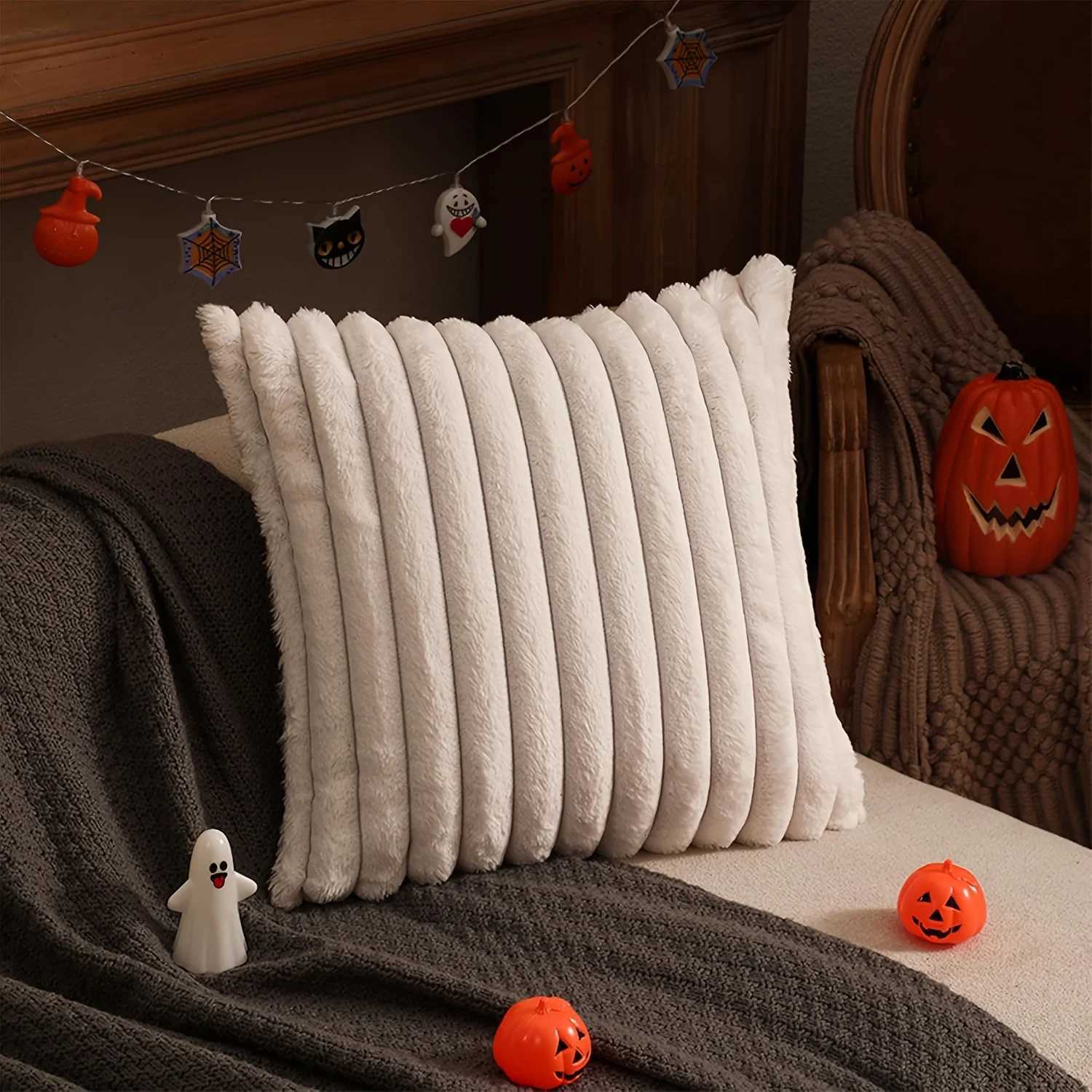 Cozy Faux Fur Plush Throw Pillow Cover - Fluffy Striped Winter Christmas Decorative Cushion Case with Zipper Closure for Sofa Y251105