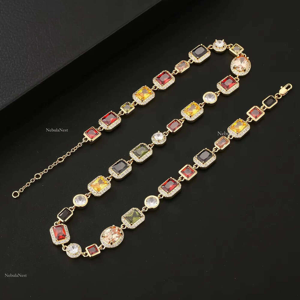Multi Color Gemstone Beaded Necklace Rainbow Motley Choker Women Jewelry moissanite Tennis Gold Colorful Gem Stone Men Chain gift
