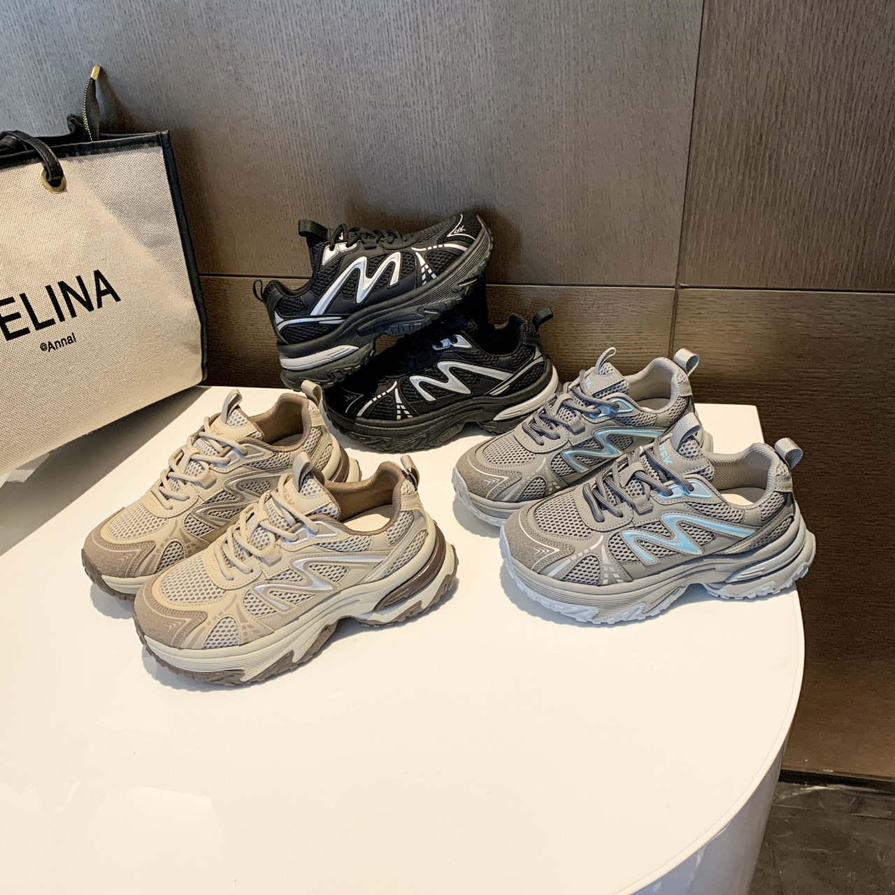 European station thick-soled color-blocking daddy shoes women's mesh breathable comfortable and lightweight casual sneakers