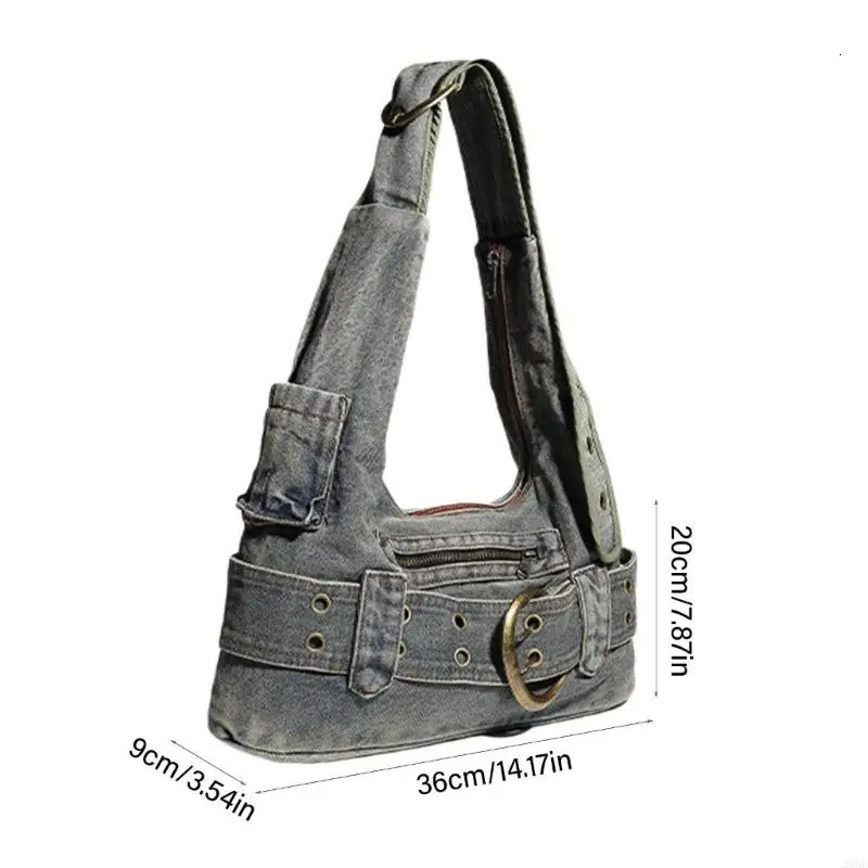 28GD Vintage Punk Denims Handbag with Adjustable Strap for Women Jeans Shoulder Bag 251031