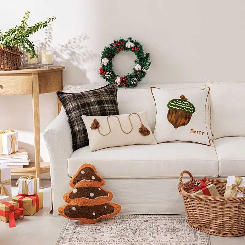 Christmas Cushion Cover Modern Novelty Shape Santa Embroidery Plush Pillow Case for Holiday Home Decor Sofa Decorations Gift Y251105