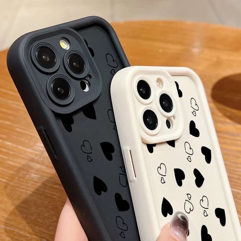 Phone Case For iPhone 16 15 14 Pro 16E 11 12 13 Mini 7 8 Plus XR X XS Max SE Love Heart Print Matte Soft Shockproof Cover
