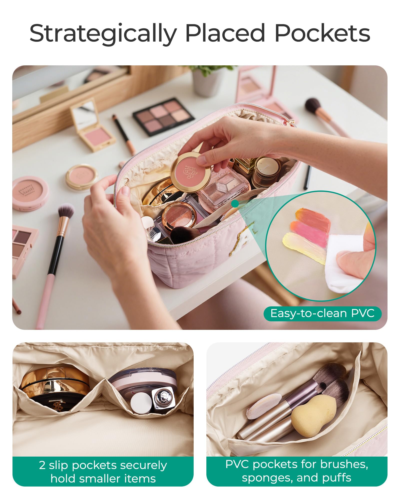 Puffy Padded Makeup Bag with Large Capacity - Perfect For Organizing Cosmetics & Beauty Tools During Travels