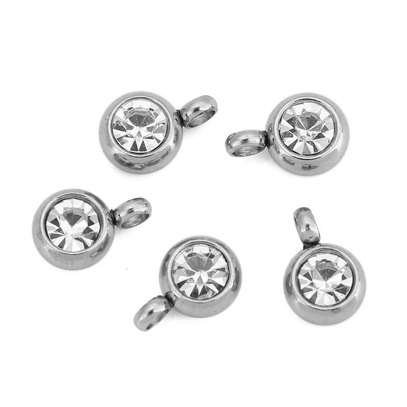 20pcs 6mm stainless steel cross welding rings beads crystal charm pendants necklaces bracelets jewelry making DIY 250325