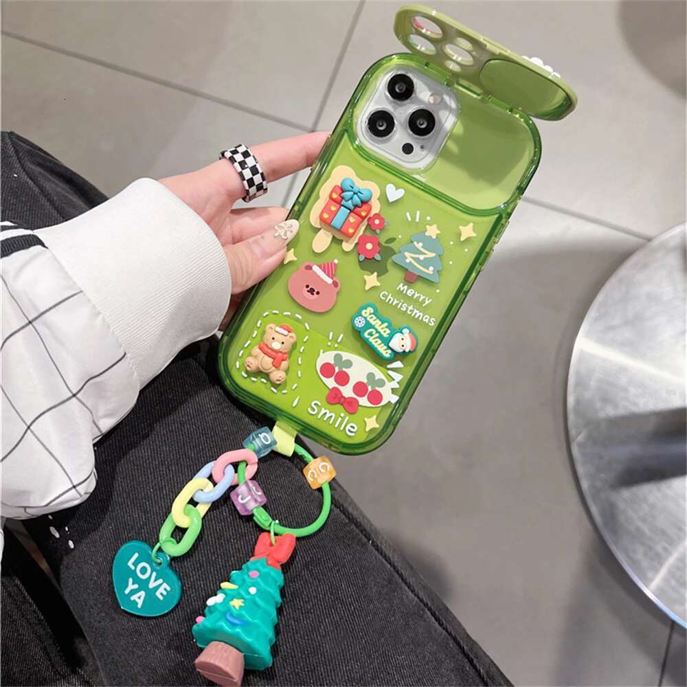 Korea Cute Cartoon Christmas Elk Pendant Case For iPhone 16 15 14 13 12 11 Pro Max XR Santa Claus Keychain Soft Shockproof Cover