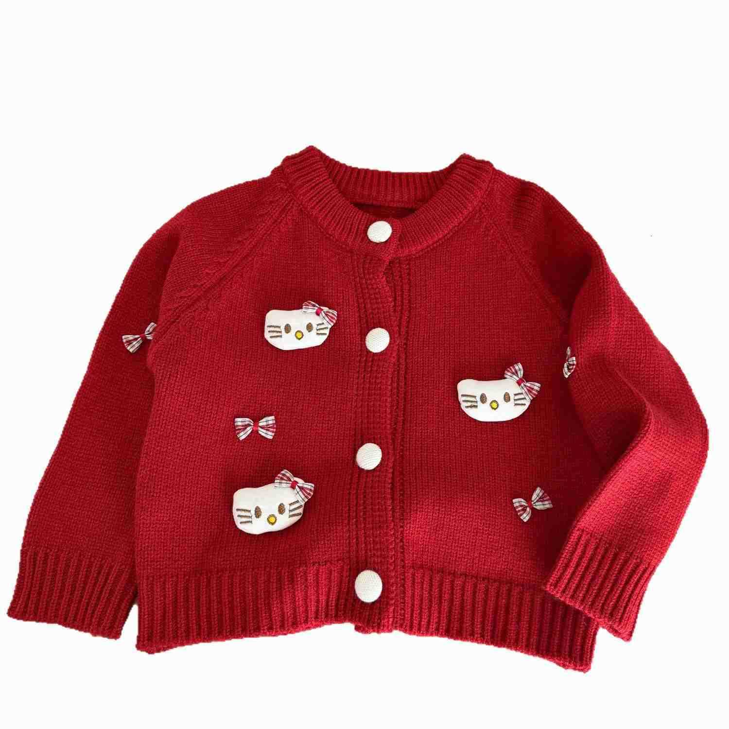 Sanrio Cream Cardigan 2025 Autumn Winter New 3D KT Cat Sweatshirt Girls Knitted Cardigan Girls Jacket Trendy H251105