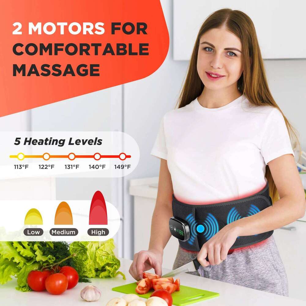 Heating Vibration Massager Belt, Red Light Hot Compress Brace Waist Back Massage Lumbar Support Belt