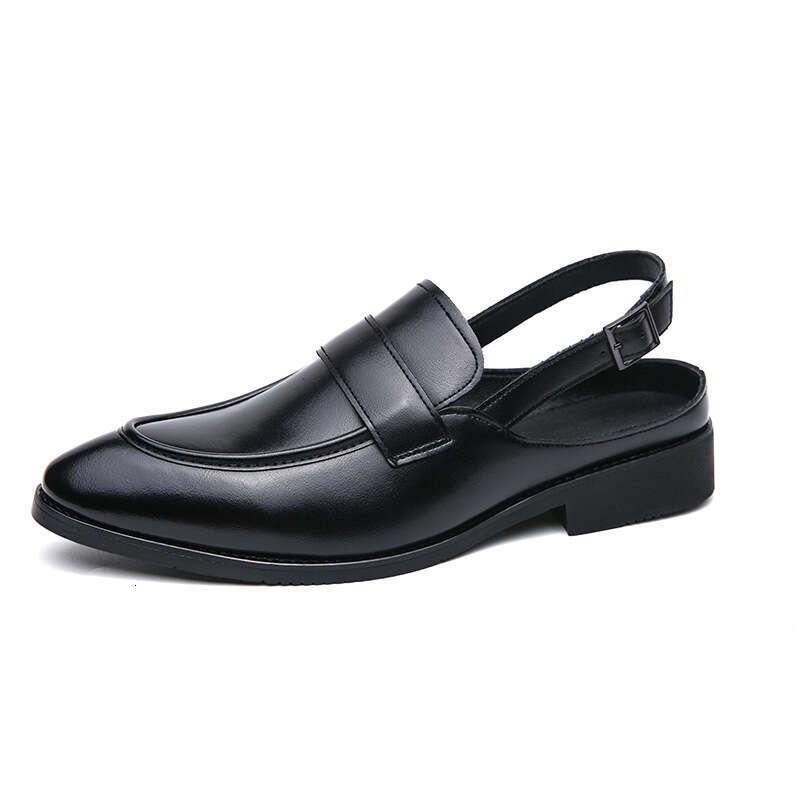 Half drag low heeled fashionable spring fitting pointed small leather shoes, oversized wrapped sandals
