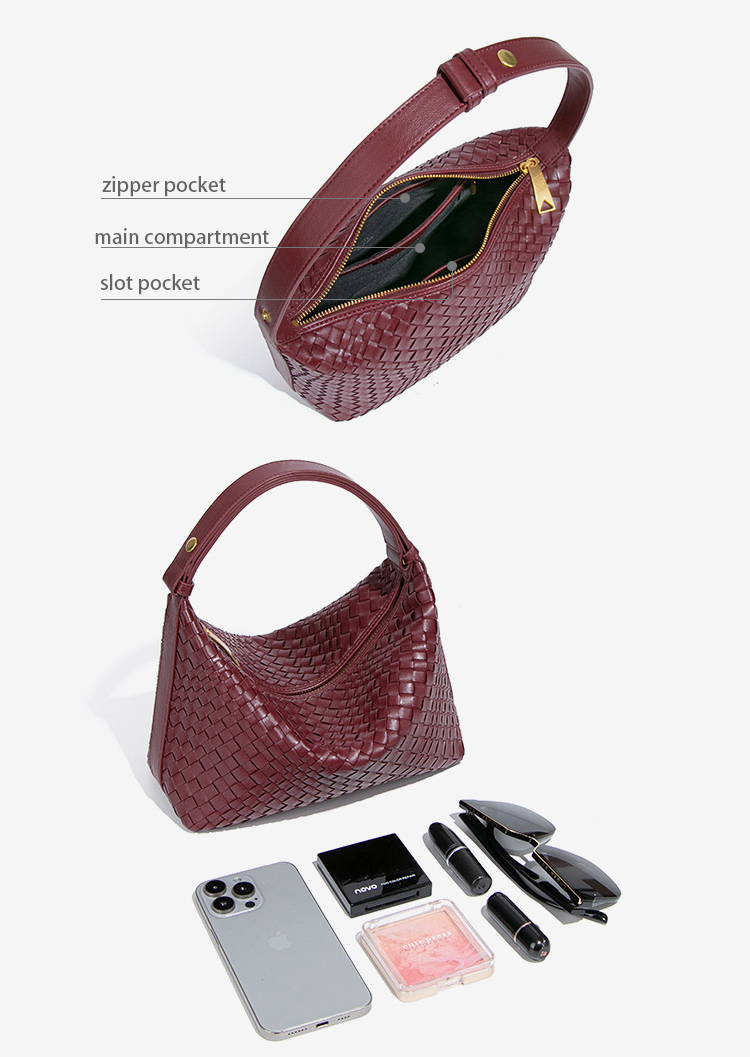 Woven Handbag Handmade Designer Bag Luxury Woven Shoulder Bag for Women PU Leather Bag Fashion Purse Hobo Bag Ladies Small Tote Bag Under Arm Bag Pari