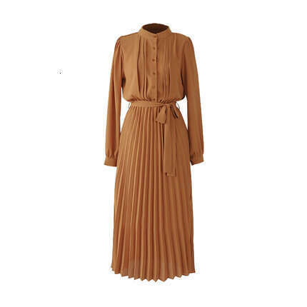 Chiffon Long Sleeve Spring New Slim Waist Slimming Korean Style Elegant Pleated Dress B5