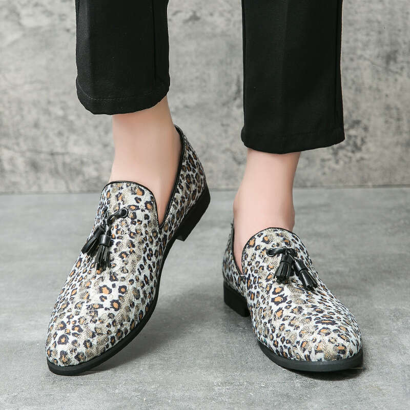 Large fringe leopard print leather bean shoes, men's 38-46 sets of casual loafers, single shoes