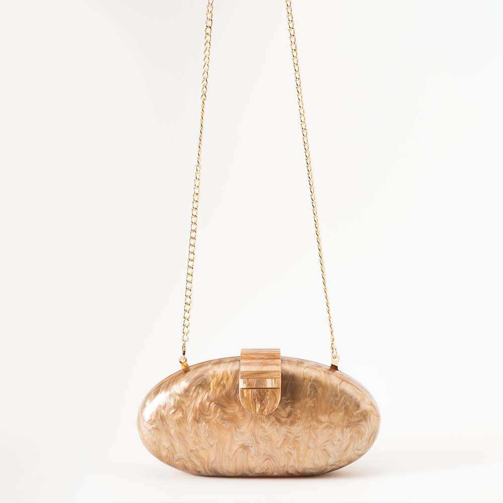 Apricot pearl coffee oval acrylic head fashion messenger one shoulder acrylic Dinner Bag