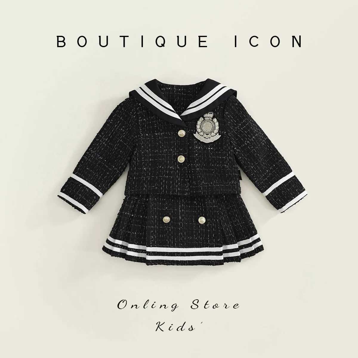 Preppy Style Tweed Coat Pleated Skirt 2 Piece Set for Toddler Girls Outfits with JK Sailor Collar Spring Autumn School Uniform Y251105