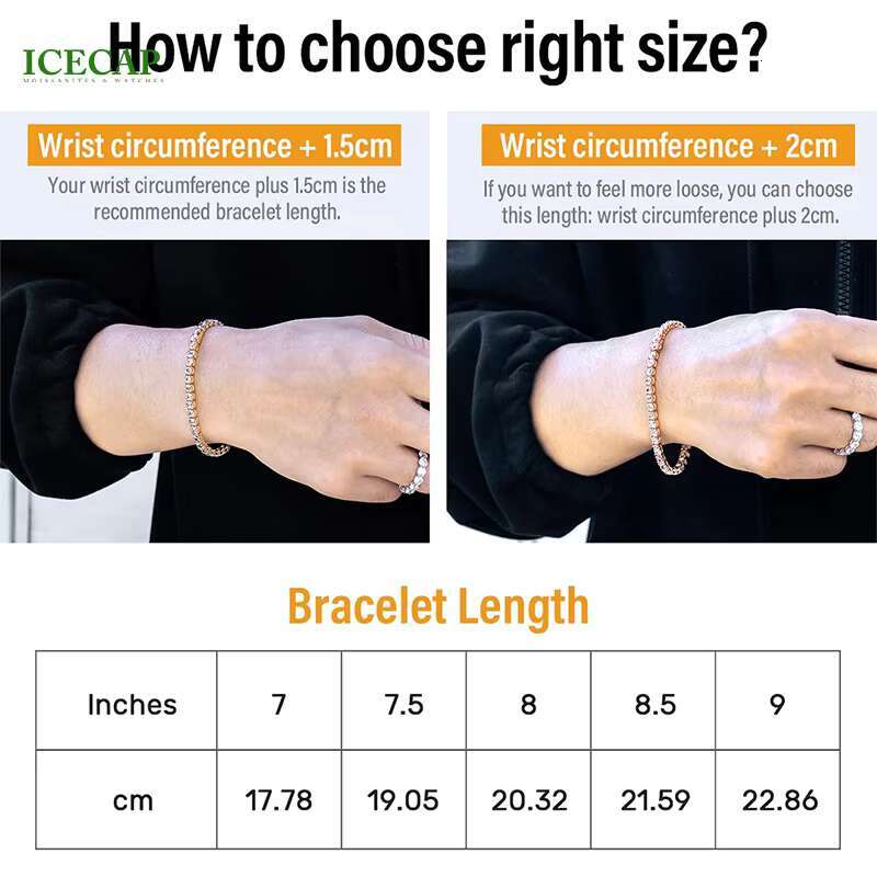 High Quality Pass Diamond Tester Hip Hop 925 Sterling Silver 3mm 4mm 5mm 6mm 6.5mm Moissanite Tennis Chain Bracelet