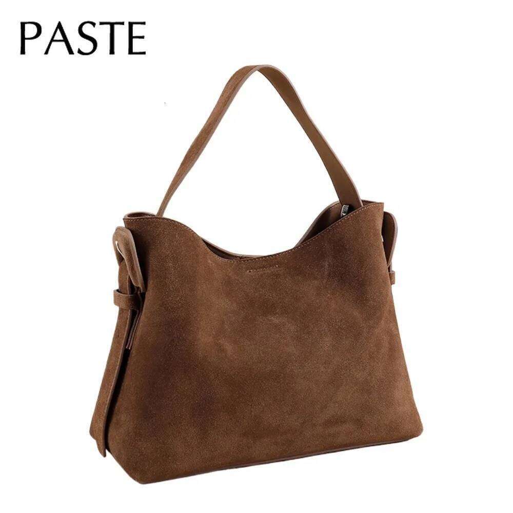 2026 Designer Winter Matte Maroon Color Top Handle Bucket Tote Large Suede Cow Leather Women Shoulder Bag Quality Nubuck Handbag