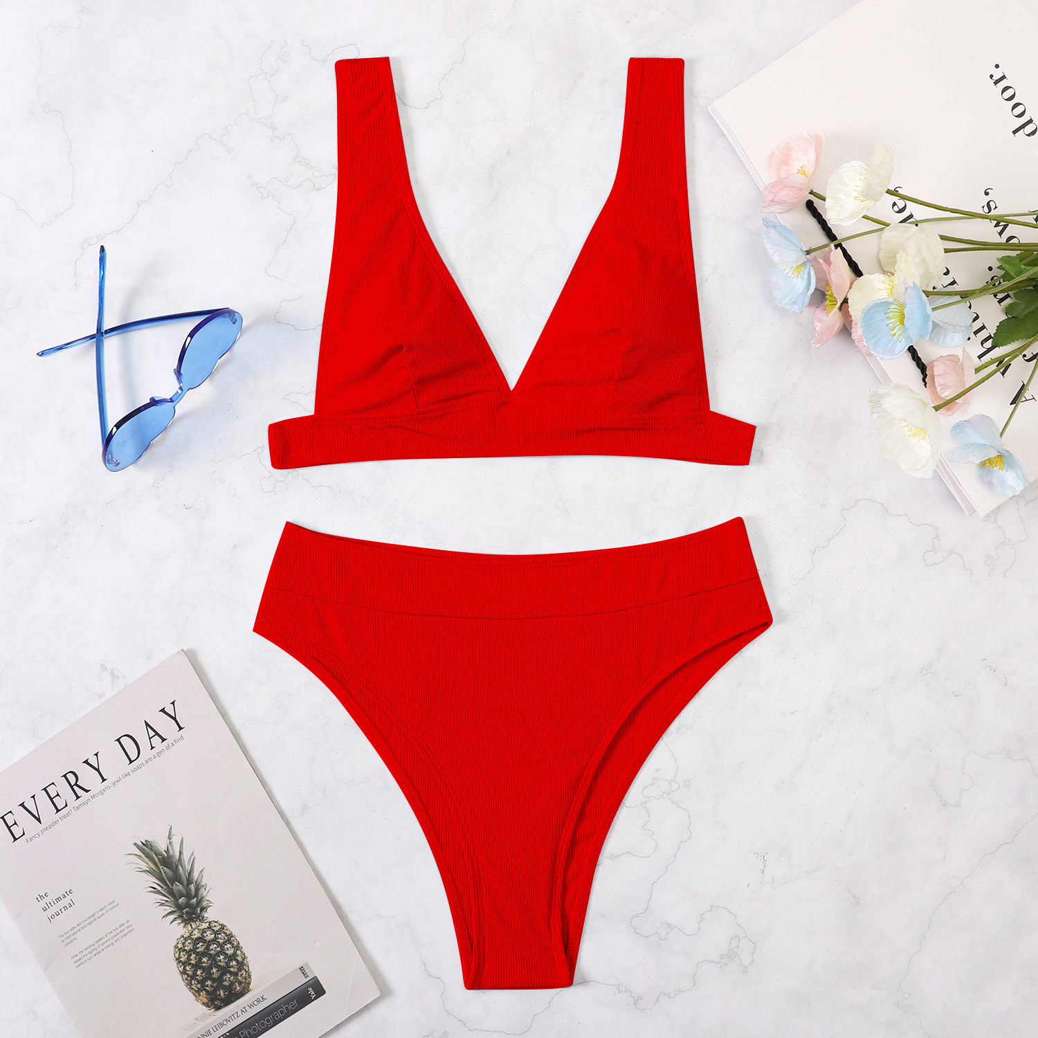 2025 Solid Split Triangle Sexy Women's Multi Color Small Pit Strip Fabric Beach Bikini Swimsuit
